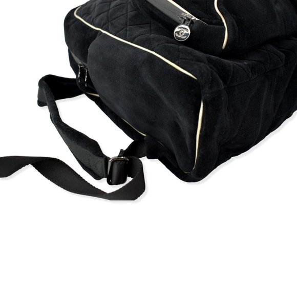 CHANEL  Coco Neige Front Pocket Quilted Velvet Backpack Bag Black